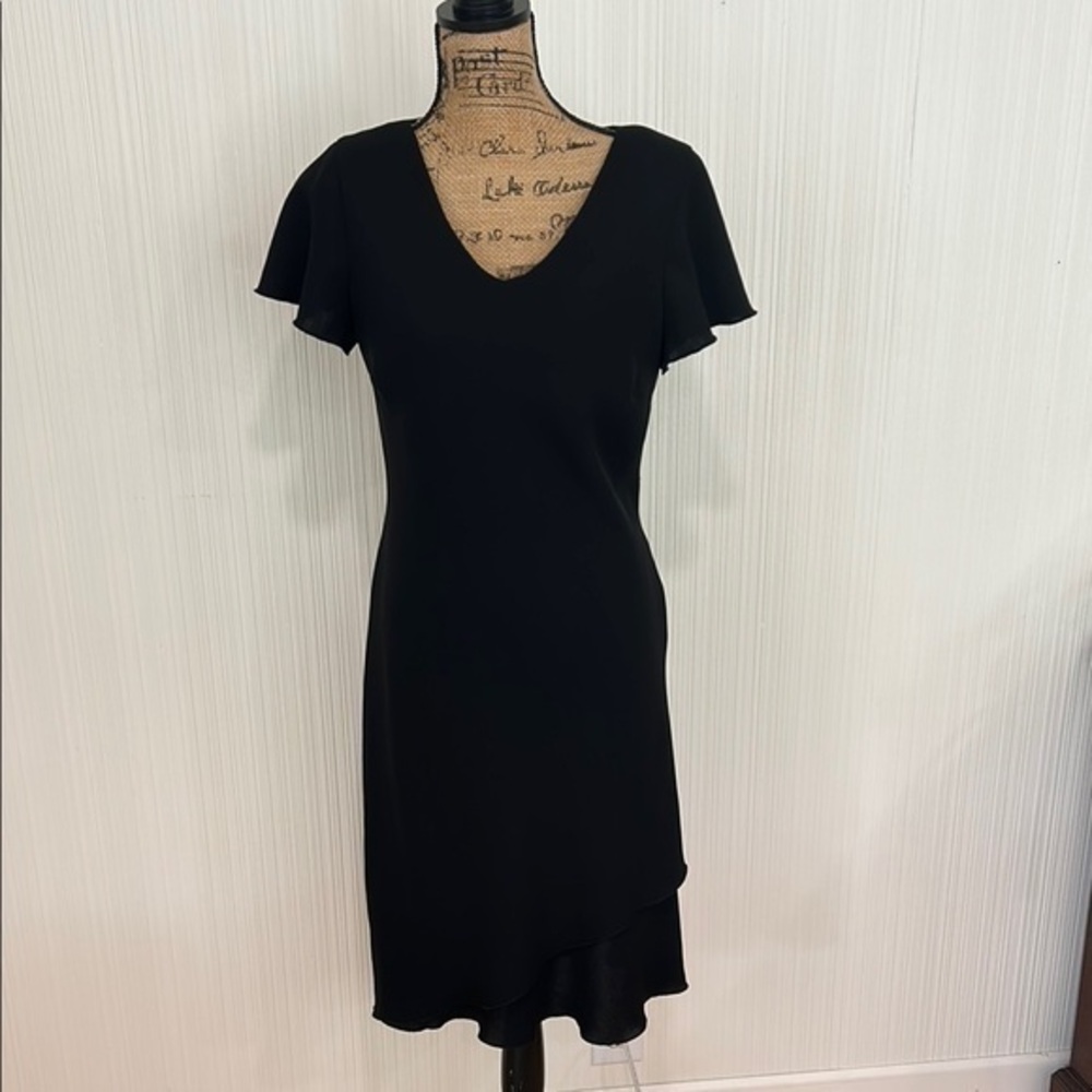 SL Fashions Black Midi Sheath Dress with V-Neck
